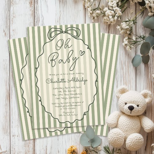 Whimsical Gender Neutral Sage Green Baby Shower 招待状