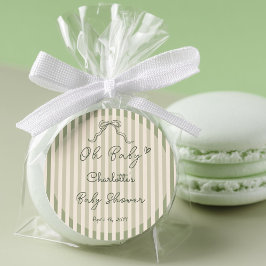 Whimsical Gender Neutral Sage Green Oh Baby ラウンドシール