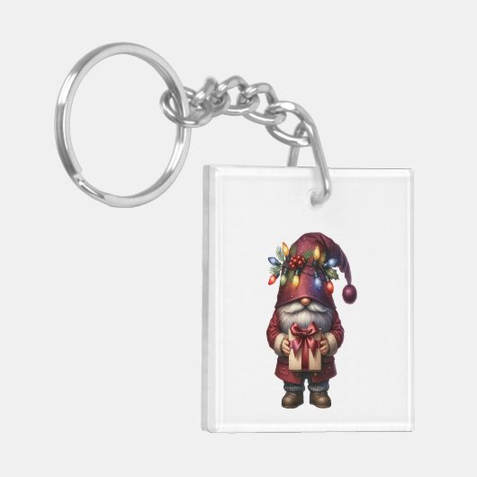 Whimsical Gift Giving Christmas Gnome キーホルダー (正面左)