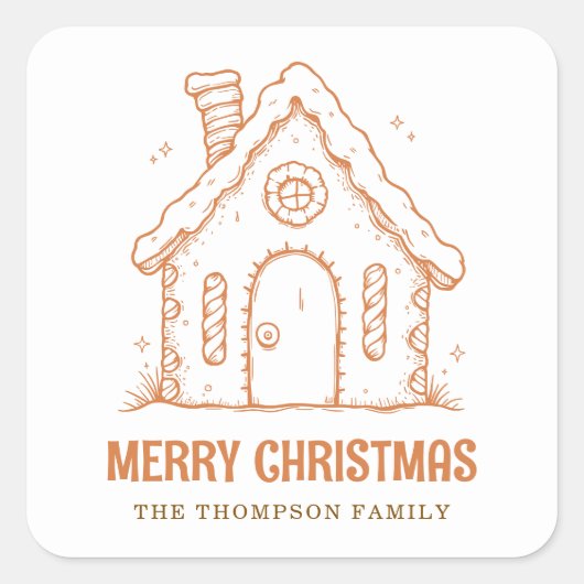 Whimsical Gingerbread House Merry Christmas スクエアシール (正面)