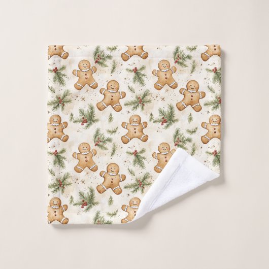 Whimsical Gingerbread & Pine Holiday Pattern バスタオルセット (ウォッシュタオル)