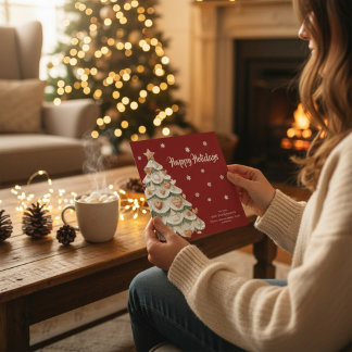 Whimsical Gingerbread Tree Holiday Greeting Card 招待状