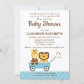  whimsical giraffe and lion baby shower 招待状 (正面)