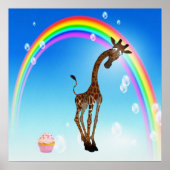 Whimsical Giraffe, Cupcake & Rainbow ポスター (正面)