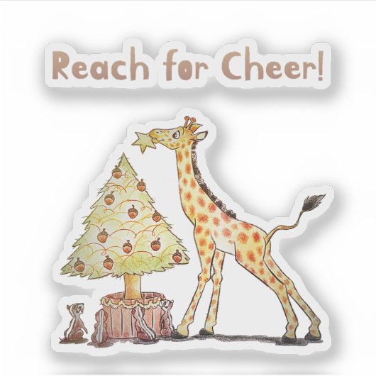 Whimsical Giraffe Holiday Tree Drawing シール (正面)