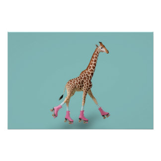 Whimsical Giraffe Roller Skating Poster ポスター