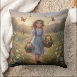 Whimsical Girl  クッション<br><div class="desc">A charming vintage illustration of children in classic story book style on pillows that captures timeless childhood moments that adds perfect accents for your living room or bedroom.</div>