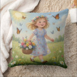 Whimsical Girl  クッション<br><div class="desc">A charming vintage illustration of children in classic story book style on pillows that captures timeless childhood moments that adds perfect accents for your living room or bedroom.</div>