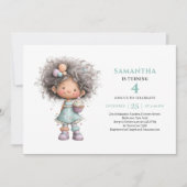 Whimsical Girl 1st Birthday Pastel Purple Green  招待状 (正面)