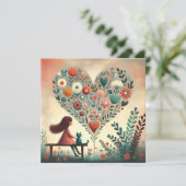 Whimsical Girl and Cat Beside a Floral Heart  シーズンカード (スタンド正面)