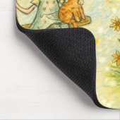 Whimsical Girl and Orange Cat Garden Mousepad マウスパッド (コーナー)