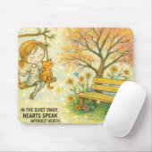 Whimsical Girl and Orange Cat Garden Mousepad マウスパッド (マウス)
