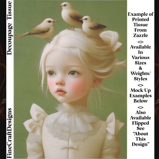 Whimsical Girl, Birds In Her Hair EV9LZ Decoupage 薄葉紙