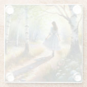 Whimsical Girl Dancing Through Birch Forest ガラスコースター (裏面)