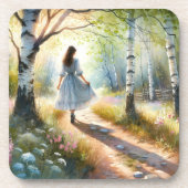 Whimsical Girl Dancing Through Birch Forest コースター (正面)