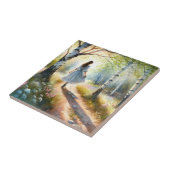 Whimsical Girl Dancing Through Birch Forest タイル (側面)