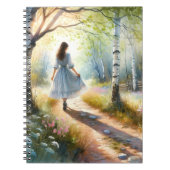 Whimsical Girl Dancing Through Birch Forest ノートブック (正面)