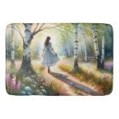 Whimsical Girl Dancing Through Birch Forest バスマット (正面)