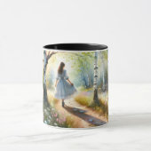 Whimsical Girl Dancing Through Birch Forest マグカップ (中央)