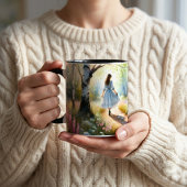 Whimsical Girl Dancing Through Birch Forest マグカップ