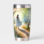 Whimsical Girl Dancing Through Birch Forest 保温保冷タンブラー (背面)