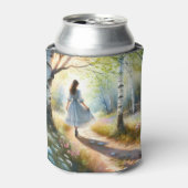 Whimsical Girl Dancing Through Birch Forest 缶クーラー (缶正面)