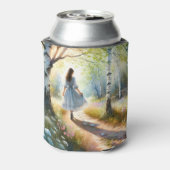 Whimsical Girl Dancing Through Birch Forest 缶クーラー (缶裏面)