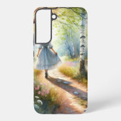 Whimsical Girl Dancing Through Birch Forest Samsung Galaxyケース (裏面)