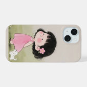 Whimsical Girl & Dog Cartoon Phone Case Design iPhone 15ケース (裏面横)