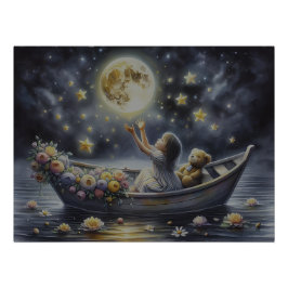 Whimsical Girl Moon Dream Fantasy Scene ポスター