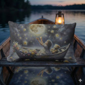 Whimsical Girl Moon Dream Fantasy Scene ランバークッション