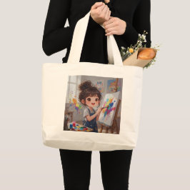 Whimsical Girl Painter Tote Bag ラージトートバッグ