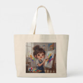 Whimsical Girl Painter Tote Bag ラージトートバッグ (裏面)