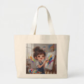 Whimsical Girl Painter Tote Bag ラージトートバッグ (正面)
