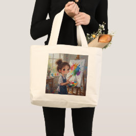 Whimsical Girl Painter Tote Bag ラージトートバッグ
