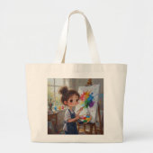 Whimsical Girl Painter Tote Bag ラージトートバッグ (正面)