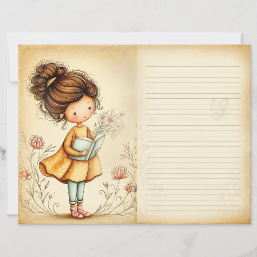 Whimsical Girl with Book Junk Journal Page (正面)