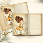 Whimsical Girl with Book Junk Journal Page