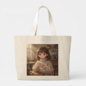 Whimsical Girl with Coffee Tote Bag ラージトートバッグ (裏面)