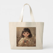 Whimsical Girl with Coffee Tote Bag ラージトートバッグ (裏面)