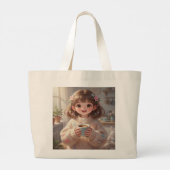 Whimsical Girl with Coffee Tote Bag ラージトートバッグ (裏面)