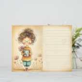 Whimsical Girl with Flowers Junk Journal Page (スタンド正面)