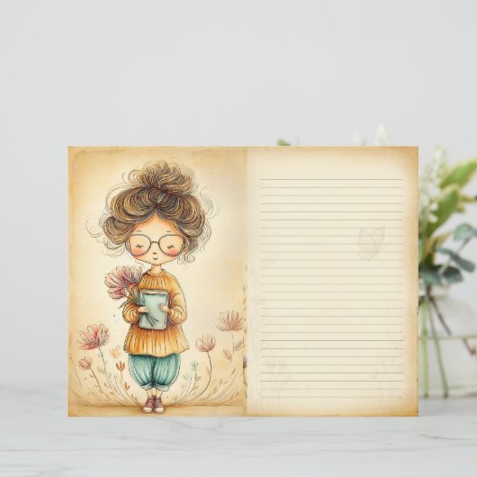 Whimsical Girl with Flowers Junk Journal Page (スタンド正面)