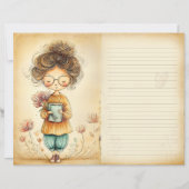 Whimsical Girl with Flowers Junk Journal Page (正面)