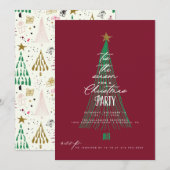  whimsical glitter Christmas tree holiday party 招待状 (正面/裏面)