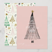  whimsical glitter Christmas tree holiday party 招待状 (正面/裏面)