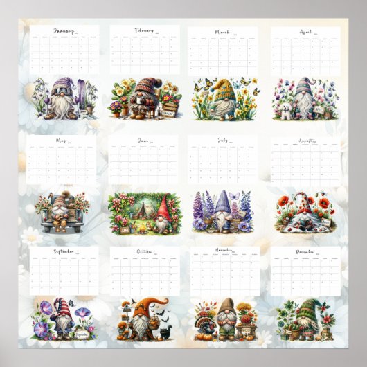 Whimsical Gnome Calendar ポスター (正面)