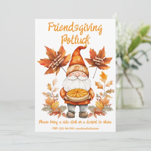  whimsical Gnome Friendsgiving 招待状 (スタンド正面)