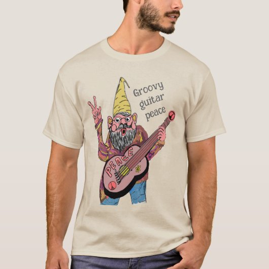 Whimsical Gnome with Peace Guitar, Groovy 60s Vibe Tシャツ (正面)