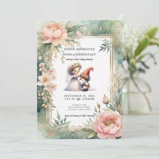 Whimsical Gnomes Fun Wedding Invitation  招待状 (スタンド正面)